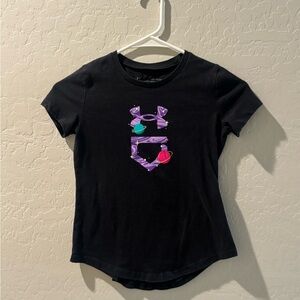 Under Armour Black Kids Tee with Purple and Green Design